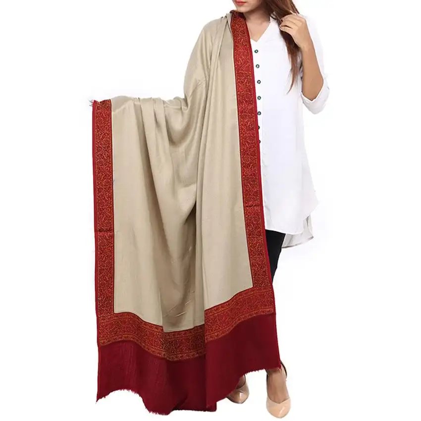 Transpirable caliente hermoso color totalmente bordado chal pakistaní boda y parte peso pesado cálido largo impreso chal personalizado