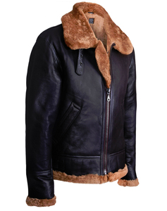 Men's Bomber Flight Aviator Fur Shearling Sheepskin Brown Leather Jacket Flying Bomber Leather Jacket - Product Image 6