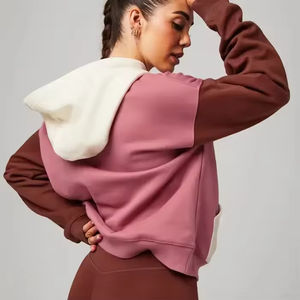 Sweat à capuche oversize pour femme en molleton 100% coton, style streetwear, sport et gym, avec logo personnalisé, patchwork rose et blocs de couleur - Product Image 2
