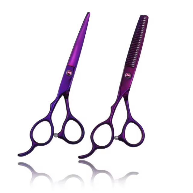 Purple Dragon 6.0 inch Left Hand Barber Hair Cutting Scissor and Thinning Shears - for Professional Left-handed