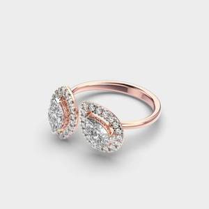 Toi et Moi, Bague Halo en Diamant de Laboratoire Double Poire de 3 Carats, Design Original, Bague de Mariage, Bague de Fiançailles, Bijou d'Anniversaire - Product Image 5