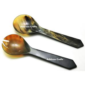 Ensemble de service à salade en corne naturelle avec fourchette et cuillère-Ustensiles de cuisine écologiques pour servir la salade - Product Image 3