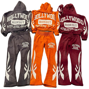 Ensemble deux pièces unisexe 2025 avec logo personnalisé, sweat à capuche zippé et pantalon de survêtement décontracté évasé, en molleton d'hiver de haute qualité, grandes tailles - Product Image 2