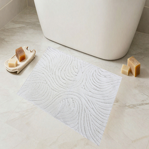Alfombra de baño y ducha Tena de 70x120cm, color crudo, tejida con hilo teñido, jacquard abstracto, producción personalizada - Hecho en Turquía - Product Image 1