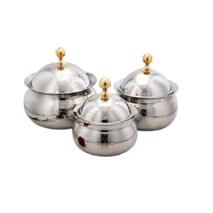 Plat isolé de forme ronde de conception de tendance de marmite martelée d'acier inoxydable pour la vaisselle de cuisine - Product Image 2