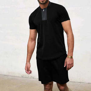 Vêtements de sport de gymnastique respirants en coton personnalisables pour hommes T-shirt zippé et short ensemble deux pièces vêtements d'été confortables Style décontracté - Product Image 3