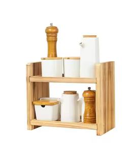 Nouvelle étagère à épices en bois Armoire de rangement durable à 2 niveaux pour l'organisation de la cuisine Utilisation à la maison ou à l'hôtel Finition naturelle - Product Image 1