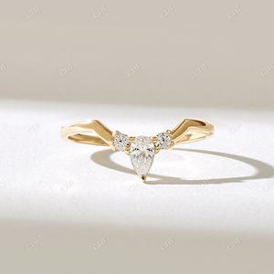 Alliance solide en or 14 carats avec diamant naturel personnalisable minimaliste délicate promesse bande fêtes mariages vente chaude femmes - Product Image 4