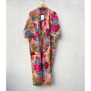 Beige Cotton Kimono Fruit Print Bathrobe and <b>Beach</b> Bikini Cover-Ups Swimsuit Cover Ups - Product Image 2
