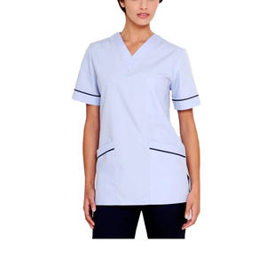 Tenues de travail médicales en tissu éponge extensible, doux et fonctionnel, adaptées à un usage quotidien, unisexe, incluant un haut à col en V et un cordon de serrage - Product Image 5