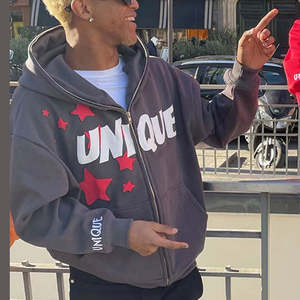 Fabricante logotipo personalizado peso pesado 3D Puff impresión Streetwear Sudadera con capucha de gran tamaño con cremallera completa impresión gráfica sudaderas con capucha unisex - Product Image 2