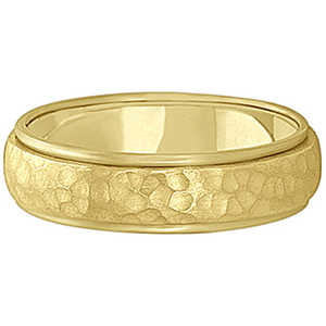 แหวนแต่งงานผู้ชายทองคำ 14k สีเหลือง ดีไซน์แบบค้อนตอก ผิวซาติน วงกว้าง ทันสมัย สไตล์วินเทจ ฝังประดับด้วยสแตนเลส ความกว้าง 6 มม. - Product Image 2
