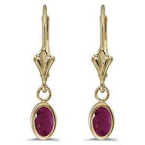 14K Yellow Gold Oval Ruby Lever-<b>back</b> <b>Drop</b> Earrings 1.20ct Fashionable Style - Product Image 3
