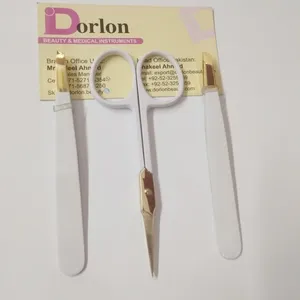 Private Label Stainless Steel Best Quality Cosmetic Eyebrow Tweezers Scissor Set White Gold Color Coated