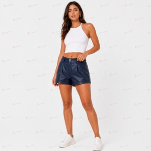 Shorts pour femme Tiierwear taille mi-haute en similicuir PU imperméable, respirant, coupe-vent, écologique, style streetwear, couleur unie, fermeture boutonnée - Product Image 2