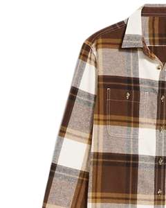 Camisa a cuadros personalizada para hombre, color marrón beige, manga larga, informal, de franela, suave, de algodón, para invierno, venta al por mayor - Product Image 3