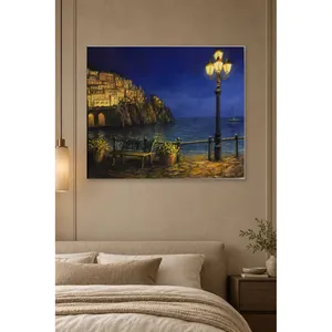 Fida, petite ville en bord de mer la nuit avec des lanternes, impression sur toile - Product Image 1