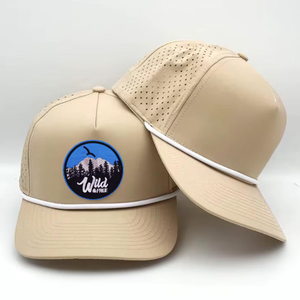 Casquette de golf 5 panneaux de haute qualité Logo personnalisé bouffée d'impression Image sportive découpée au laser trou étanche respirant corde basse quantité minimale de commande - Product Image 5