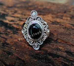 Vente chaude Designer À La Main Style Bohème Noir Onyx Anneaux Argent Plaqué Pierres Précieuses Naturelles Fiançailles À La Mode Laiton ODM - Product Image 2