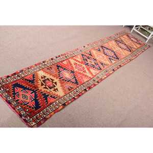Turkish Rug, <b>Runner</b> 2.5x12.1 ft Vintage Rug, <b>Red</b> Patchwork Wool Rug - Product Image 2