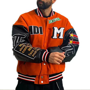Chaqueta de Béisbol Varsity Personalizada para Hombre, de Invierno, con Parches Bordados en Lona, Transpirable, con Cuello en V y Detalles en Cuero - Product Image 1