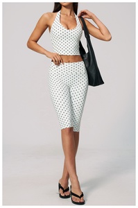 2026 White Polka Dot Yoga Set Halter <b>Crop</b> <b>Top</b> High Waist Knee Length Leggings Breathable Spandex Polyester 2 Piece - Product Image 3