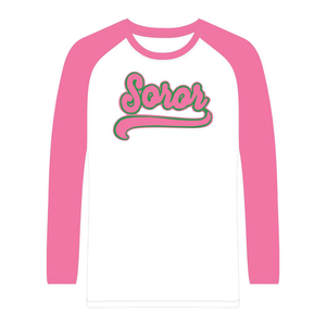 T-shirt d'été écologique à manches courtes et col raglan blanc pour sororité grecque, rose et vert, pour femmes, style universitaire, élégant - Product Image 5