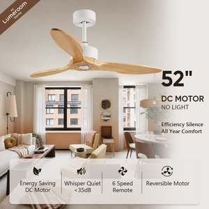 52 Inch 3 Blade Solid Wood <b>Ceiling</b> <b>Fan</b> Without Light <b>Remote</b> <b>Control</b> Reversible DC Motor for Bedroom Living Room - Product Image 2
