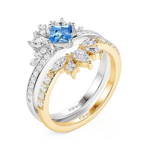 Jeulia Rhodium Plated Princess Cut <b>Crown</b> <b>Ring</b> Set Sterling Silver - Product Image 2