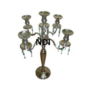 Candelabro de diseño personalizado para decoración de fiesta de boda, candelabro de Acabado niquelado de 5 brazos - Product Image 1