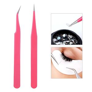 Juego de 2 pinzas de extensión de pestañas de agarre de diamante de acero inoxidable de etiqueta privada, herramienta de belleza de Color rosa para pestañas - Product Image 4
