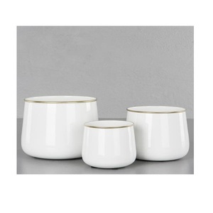 White Enamel Metal Planter <b>Pot</b> Set with Gold Rim Edge irregular Shape Decorative Flower <b>Pot</b> for Luxury Home Garden Decoration - Product Image 3