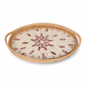 Plateau de service en rotin naturel et écologique avec nacre pour le service quotidien des aliments et l'utilisation sur table - Product Image 1