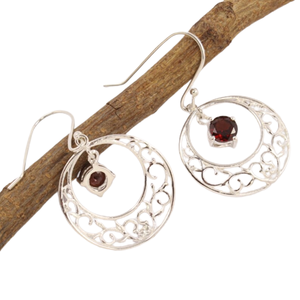 925 <b>Solid</b> Sterling <b>Silver</b> round Garnet <b>Earrings</b> for Women Dangle Drop Design for Wedding or Gift - Product Image 4
