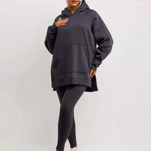 Hot Selling Women Winter Solid Eco-Friendly 100% Cotton Oversized Pullover Hoodie & Leggings Set Tracksuit - Product Image 6
