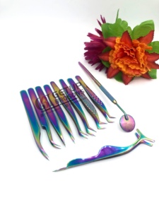 Pince à épiler GETUP BROSONS IMPEX de haute qualité, antistatique, durable, en acier inoxydable, pour extensions de cils, pointe dentelée, miroir arc-en-ciel - Product Image 3
