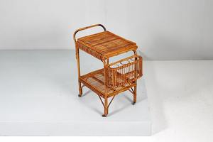 Natural Handmade Rattan Bar Cart <b>Trolley</b> <b>With</b> <b>Storage</b> Shelf Eco Friendly Wholesale Furniture For Restaurant Bar Hotel Supplier - Product Image 4
