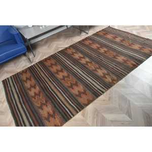 Vintage Rug, 4.4x8.8 ft Area Rug, <b>Brown</b> Floral <b>Wool</b> Turkish Rug - Product Image 4