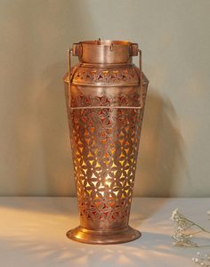 Metal Table <b>Lantern</b> with <b>Copper</b> Powder Coating Fancy <b>Lantern</b> Jar Christmas Dinner Ornament Candle Light Room Decor - Product Image 2