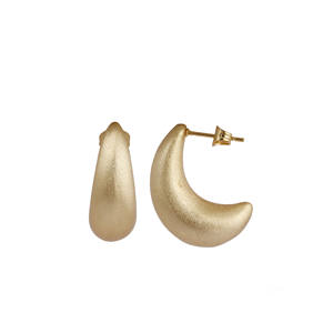 Pendientes de tuerca huecos chapados en oro de 18 quilates cepillados en forma de media luna Joyas chapadas en oro de 18 quilates Estilo occidental y Diseño Popular - Product Image 1