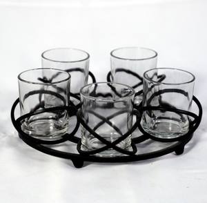 Soporte de candelabros de metal y vidrio decorativo para el hogar de varios niveles con soporte de luz Candelabros elegantes Linternas y tarros - Product Image 1