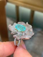 Tourmaline Paraïba naturelle 2,05 ct, taille émeraude, luxe Art Déco, argent sterling 925 plaqué or 14 carats, motif floral pavé, sans nickel
