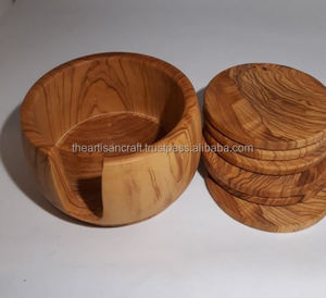 Handmade 6-Piece Round Wooden <b>Coaster</b> Set Classic Sustainable <b>Drink</b> <b>Coasters</b> with Table Holder Decorative Wood Mat Pad Set - Product Image 2