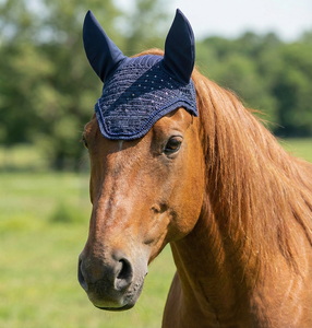 Voile anti-mouches pour cheval en crochet de haute qualité, confortable, avec détails en sequins et bordure argentée, protège-oreilles doux, bonnet équestre fait main pour - Product Image 2