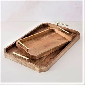 ถาดเสิร์ฟกาแฟ ชา ทำมือ วัสดุไม้ ยี่ห้อ VISHAL HANDICRAFT พร้อมหูจับเหล็ก ปรับแต่งได้ ขนาดต่างๆ สำหรับของว่าง ขนมหวาน เหมาะสำหรับเป็นของขวัญวันเกิด - Product Image 5