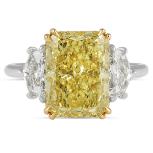 5.22 Carat Fancy Yellow Radiant Lab <b>Diamond</b> Three-Stone <b>Ring</b> - Product Image 1
