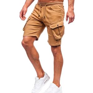 Pantalones cortos informales de cinco puntos con múltiples bolsillos para hombre, pantalones cortos holgados con cordón, pantalones cortos de talla grande caqui - Product Image 1