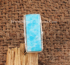 925 Sterling Silver Minimalist Designer Ring avec Rectangle Turquoise Gemstone À La Main Larimar De Mariage Bague En Gros - Product Image 5