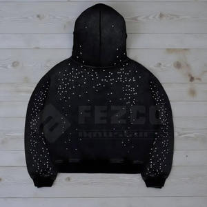 Sweat à capuche tendance pour homme, en polaire respirante, mélange polyester/coton, avec strass, style streetwear, décontracté, pour l'hiver - Product Image 2
