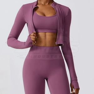 Conjunto de Yoga de 3 Piezas para Mujer, Ropa Deportiva Profesional de Fábrica, Secado Rápido, Transpirable, con Patrón Sólido sin Costuras - Product Image 2